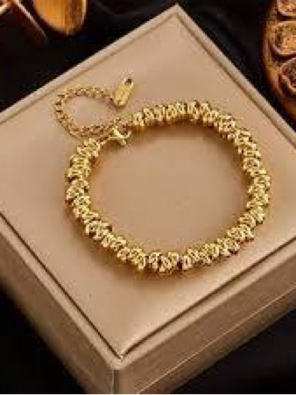 Gold Plated Ribbed Rings Chain Bracelet - Picture 4 of 10
